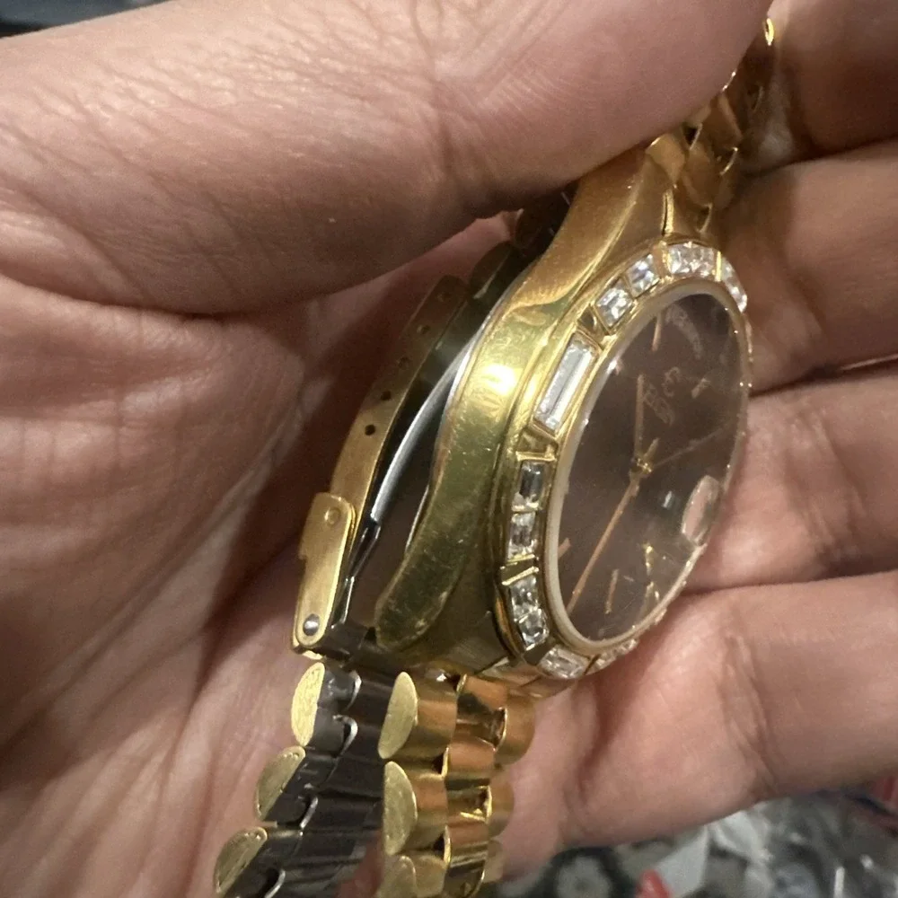 Elgin FG147 Calendar Gold Tone Unisex Watch Quartz 36mm Day Date New Battery